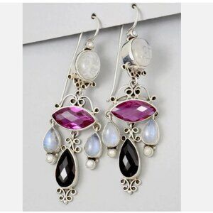 LIMITED EDITION Nicky Butler Moonstone, Pearl, Garnet Earrings 925 Sterling